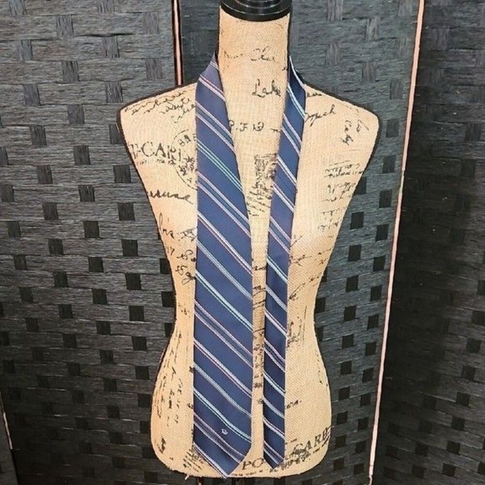 Christian Dior Monsieur Silk Tie Blue Gray Red Green Striped Vintage Formal